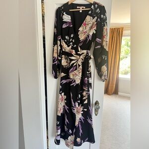 Hutch Black and Purple Floral Wrap Dress